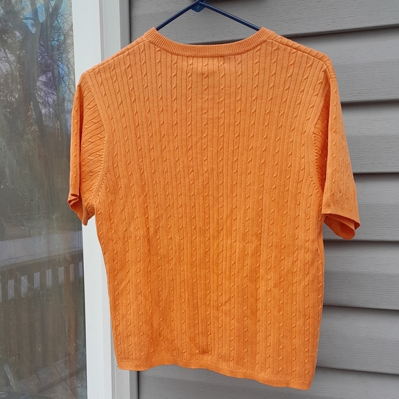 Bobby Chan Cable Knit Short Sleeve Silk Cotton Blend Orange XL Top - Picture 5 of 6